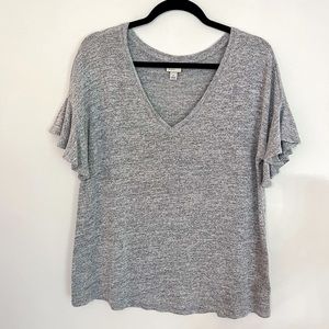 A New Day Heather Gray V-neck Ruffle Sleeve Women’s Top